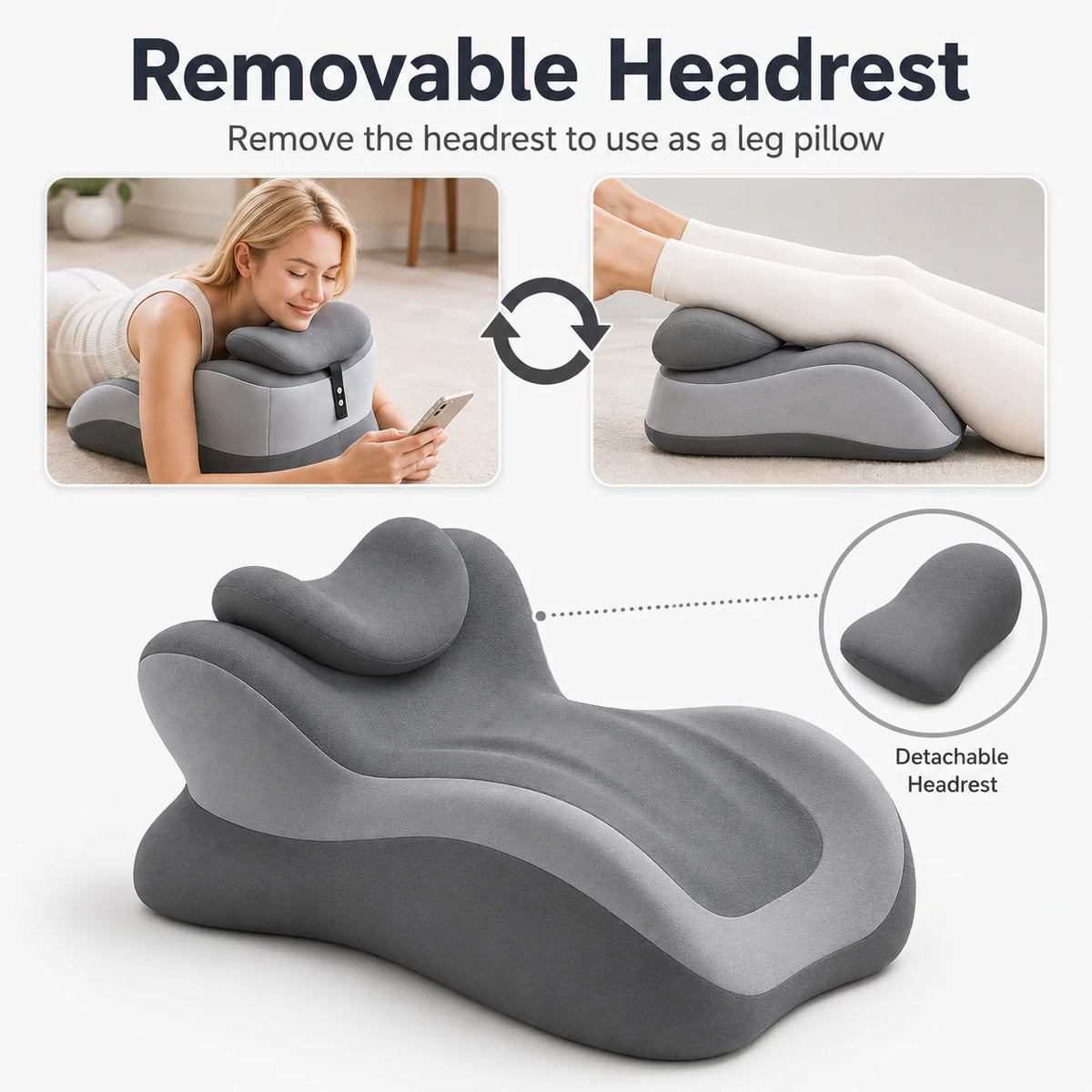 Memory Foam Reading Pillow With Removable Headrest And Anti-Slip Base