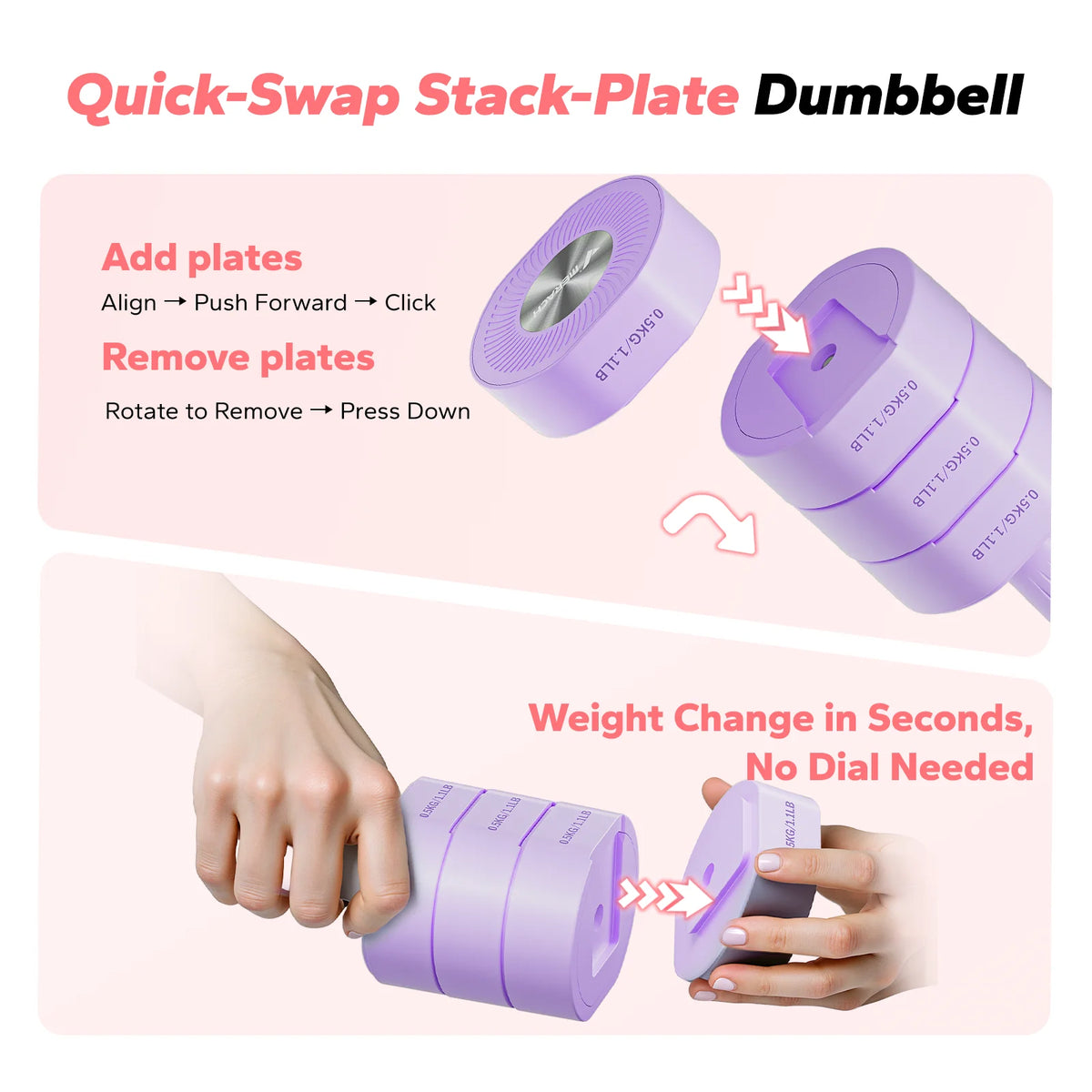 MERACH 2 Adjustable Dumbbell Set 2.2/4.4/6.6/8.8 lbs 4-Level Quick Switch Hand Weights with Safety Lock Anti-Roll Flat Design Non-Slip Grip Compact Dumbbells for Women Men Home Office Full Body Workout