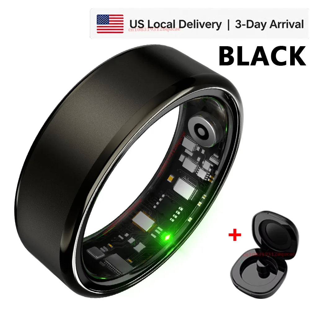 2026 New Smart Ring Blood Oxygen Heart Rate Sleep Female Menstrual Cycle Monitoring Smartring IP68 & 5ATM Waterproof Multi-sport Mode Smartring Man Women Ship from USA