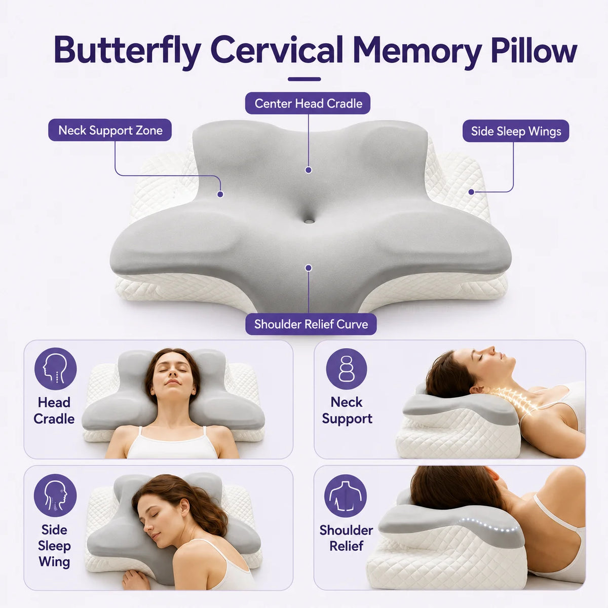 Memory Foam Reading Pillow With Removable Headrest And Anti-Slip Base