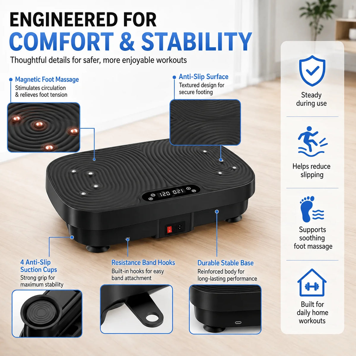 Whole Body Vibration Shaker Platform Home Fat Burning Training Machine Wireless Remote Include Pull Ropes Knee Support Pads Fitness Workout Equipment