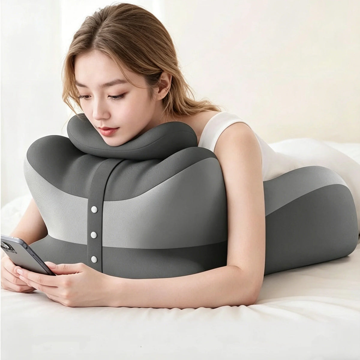 Memory Foam Reading Pillow With Removable Headrest And Anti-Slip Base