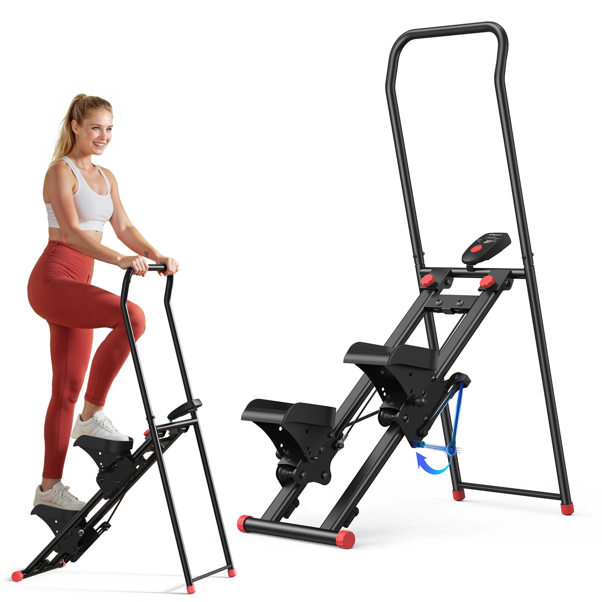 MERACH Stair Stepper 300 lbs Capacity with 3 Adjustable Angles Non-Slip Pedals & LCD Monitor Adjustable Resistance Foldable Stair Climber Stable Triangle Design For Home Gym Cardio Weight Loss Full Body Toning Workouts