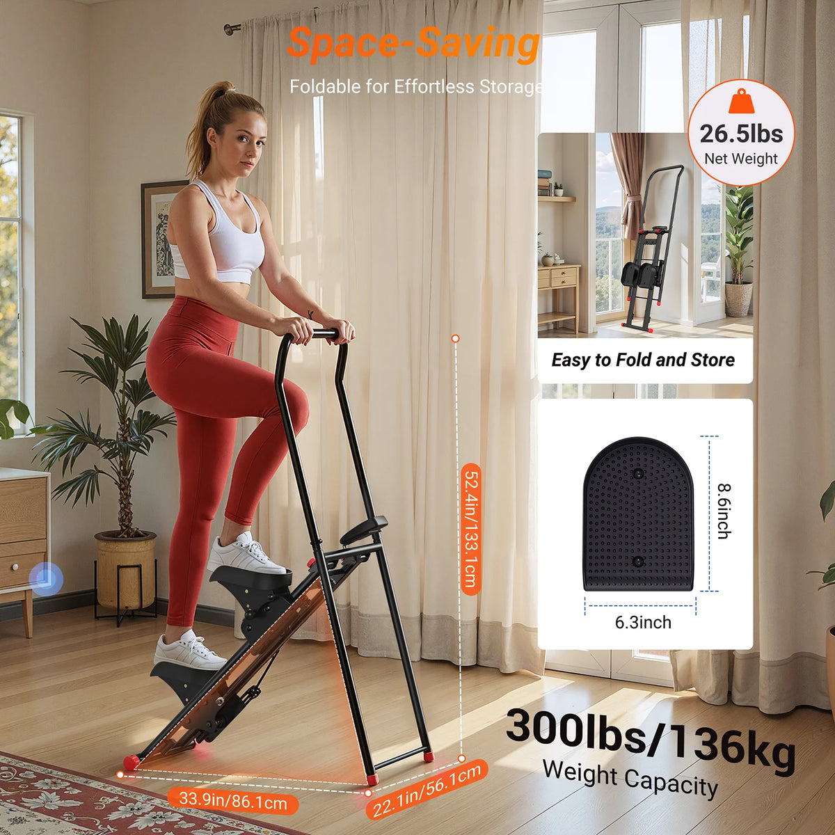 MERACH Stair Stepper 300 lbs Capacity with 3 Adjustable Angles Non-Slip Pedals & LCD Monitor Adjustable Resistance Foldable Stair Climber Stable Triangle Design For Home Gym Cardio Weight Loss Full Body Toning Workouts