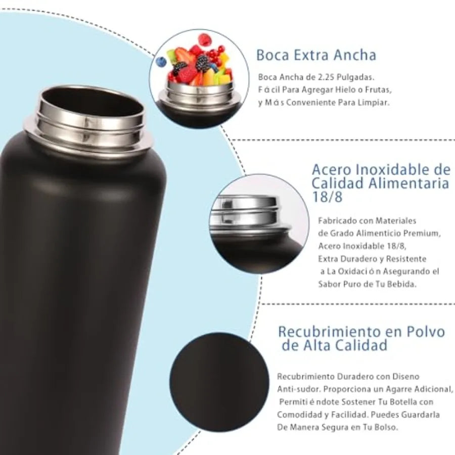 Insulated Steel Sports Bottle With Paracord Handle And Spout Lid