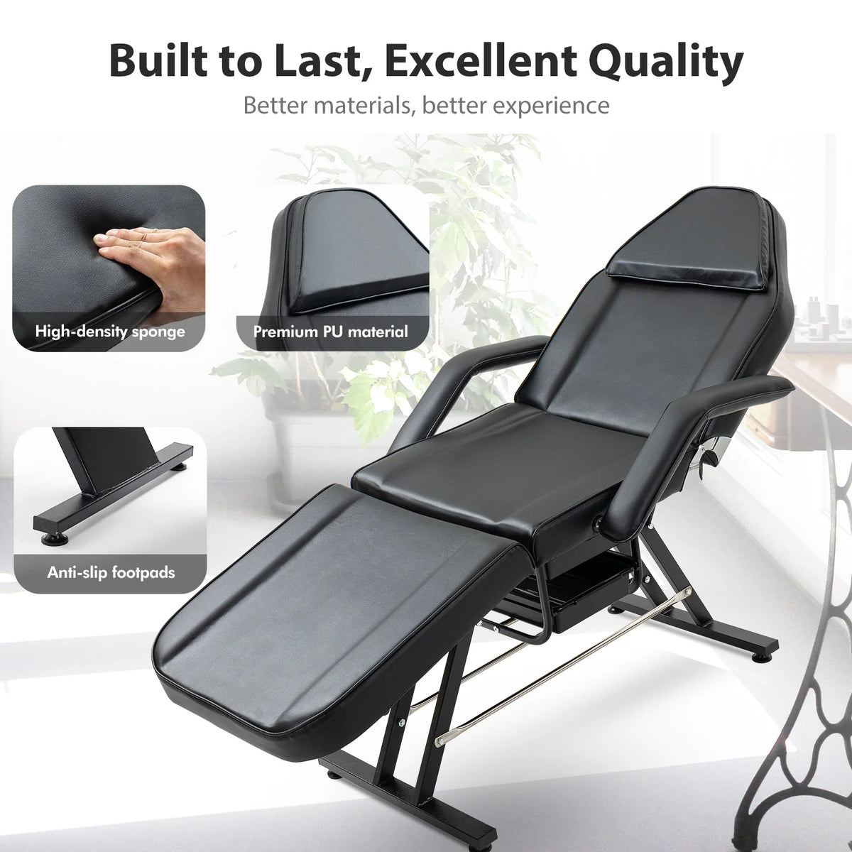 Adjustable Three Section Massage Table with Hydraulic Stool and Trays