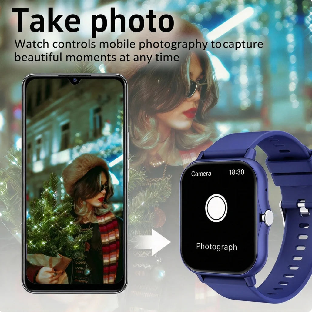 Upgraded Full-Touch Smart Watch, Wireless Calling And Reminders - USB Charging, Wallpaper, Multiple Sports Modes, News Reminders, Music Playback, Health Tracker, Suitable for Android And for Iphone Phones, Ideal Gift for Dail