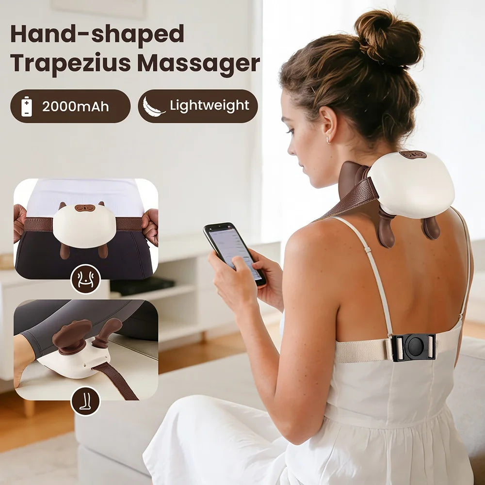 4D Electric Neck Massager Wireless Cervical Massage Device Shiatsu Deep Tissue Shoulder Body Relaxation Massager for Men Women