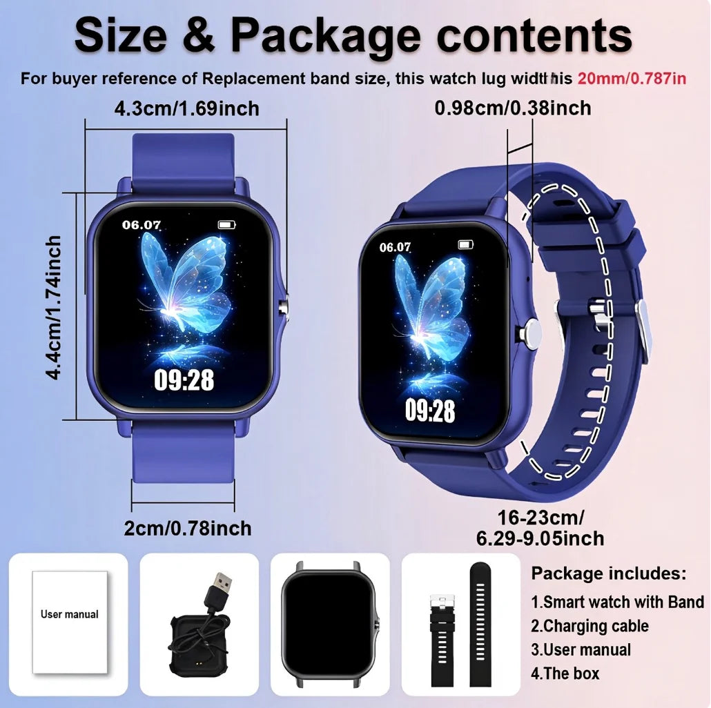 Upgraded Full-Touch Smart Watch, Wireless Calling And Reminders - USB Charging, Wallpaper, Multiple Sports Modes, News Reminders, Music Playback, Health Tracker, Suitable for Android And for Iphone Phones, Ideal Gift for Dail