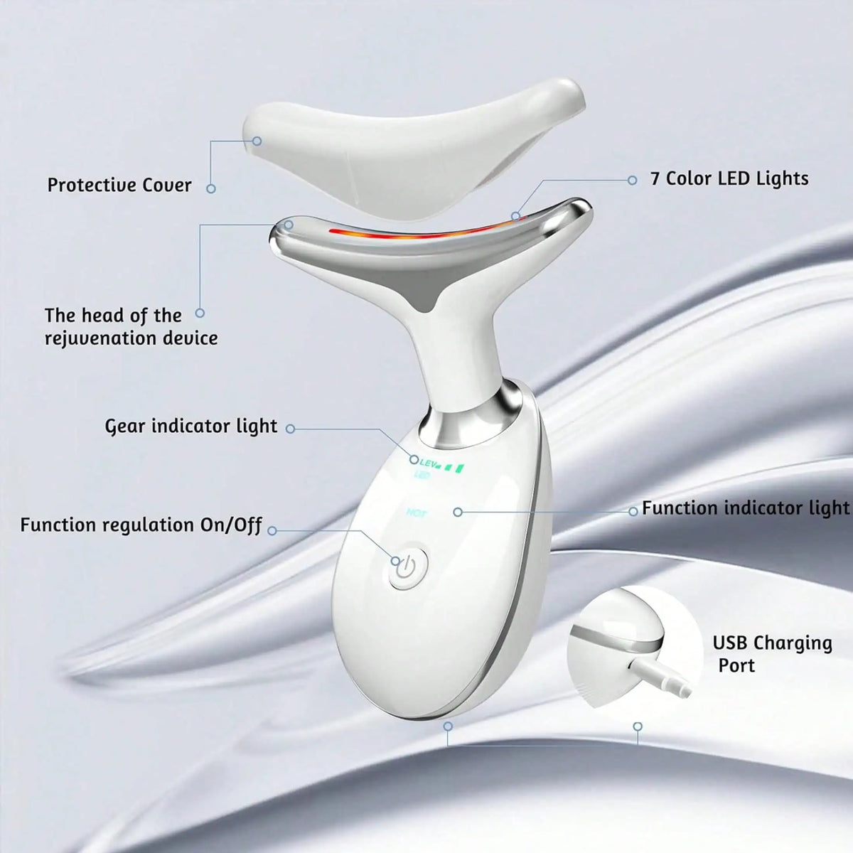 7-In-1 LED Face & Neck Massager, Smart Vibration | Portable Beauty Massager For Face And Neck, Helps Improve The Appearance Of Fine Lines & Supports Firmer Looking Skin