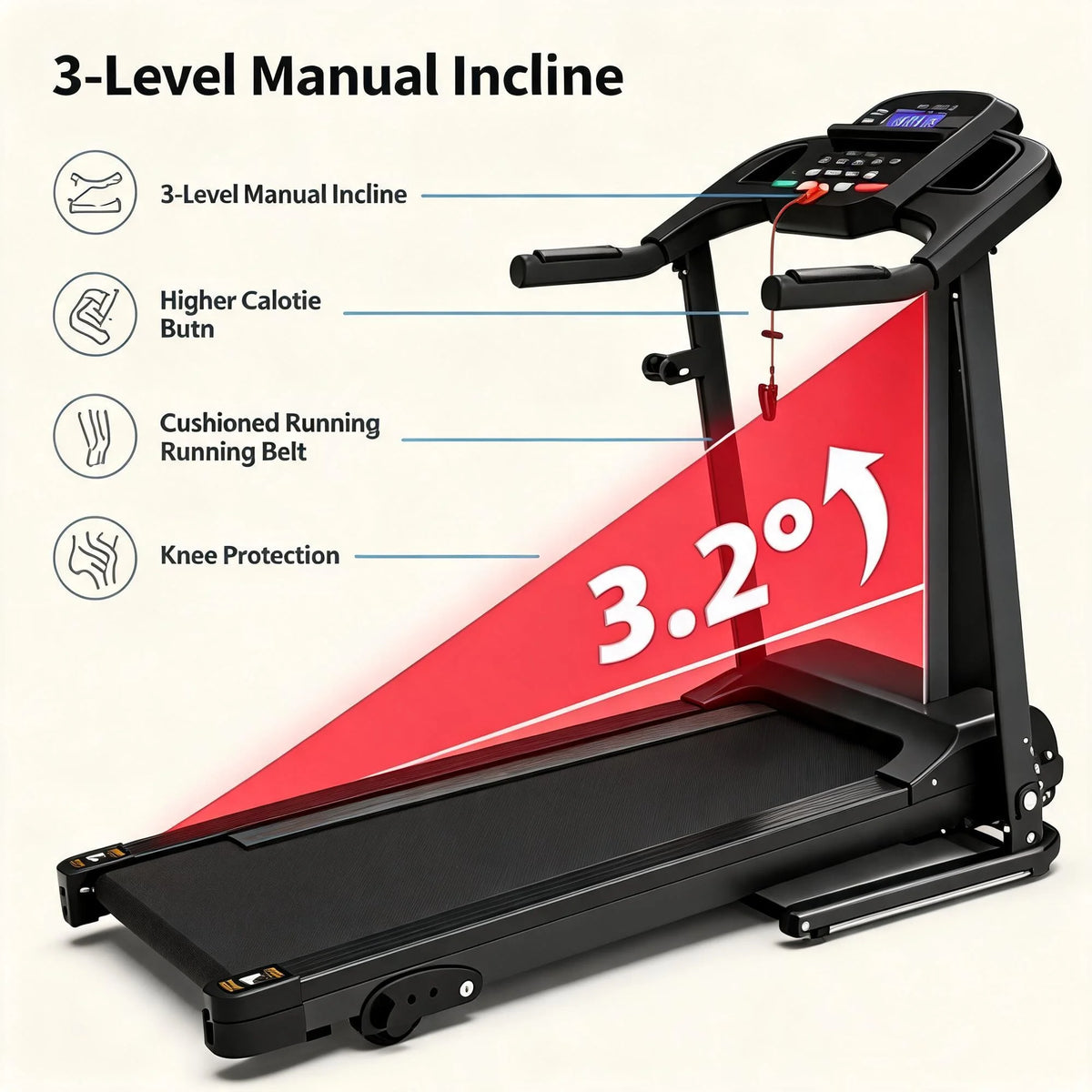 FYC Foldable Treadmill with Manual Incline for Home Cardio Workouts