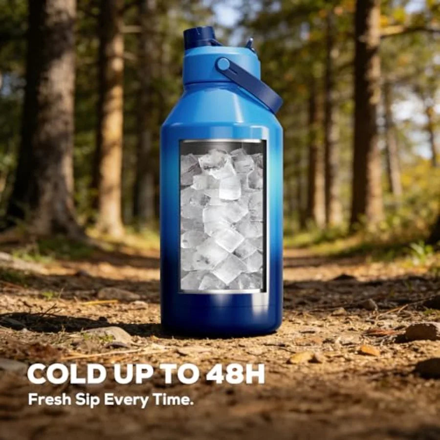 Insulated Water Bottle With Straw Spout Lid, Carrier, Cleaning Brush
