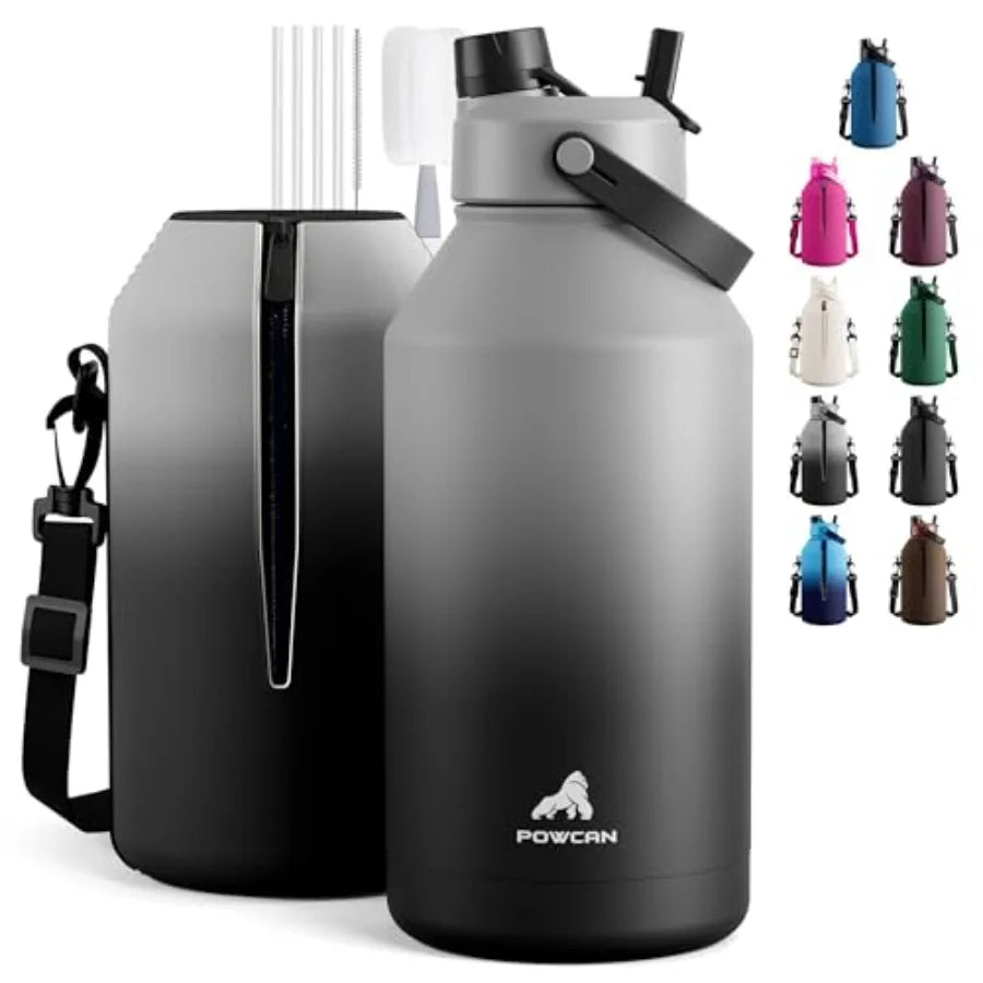 Insulated Water Bottle With Straw Spout Lid, Carrier, Cleaning Brush