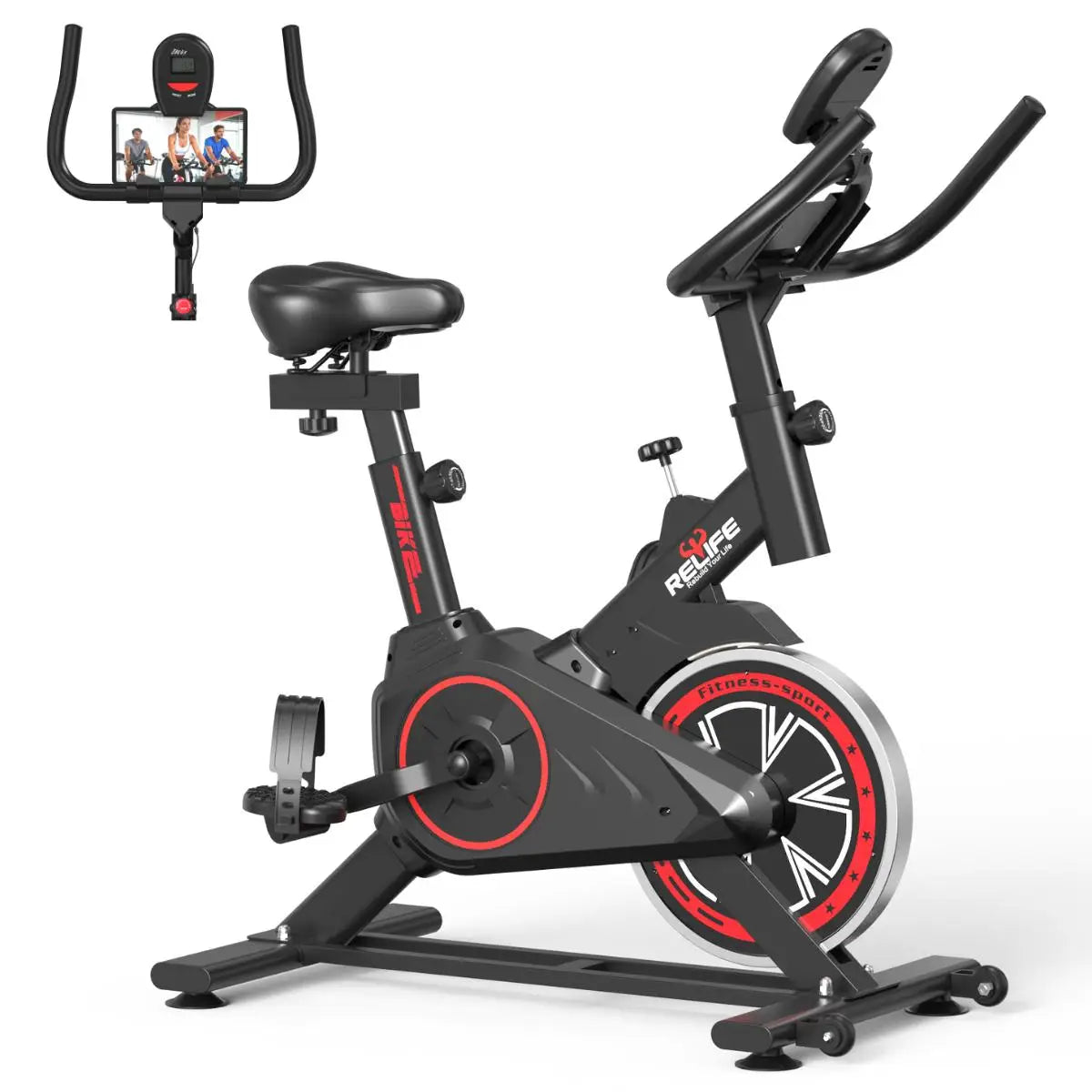 Indoor Cycling Exercise Bike, Belt Driven Stationary Spin Bike with Adjustable Resistance, LCD Monitor & Tablet Holder, Adjustable Seat & Handlebar, Quiet Home Gym Cardio Workout Machine, Max 280 Lbs Weight Capacity