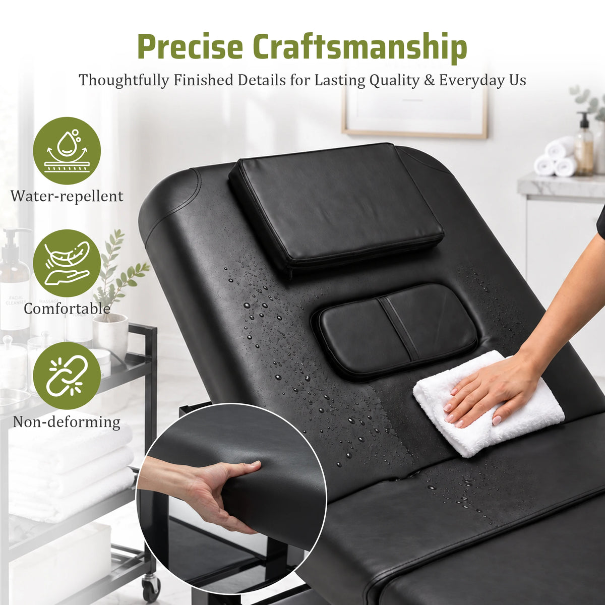 Professional Massage Table with Storage, Metal Frame Spa Bed,330lbs Physical Therapy Table Facial Bed Adjustable Backrest & Height,31.5 Wide PU Leather for Salon ,Tattoo, Black