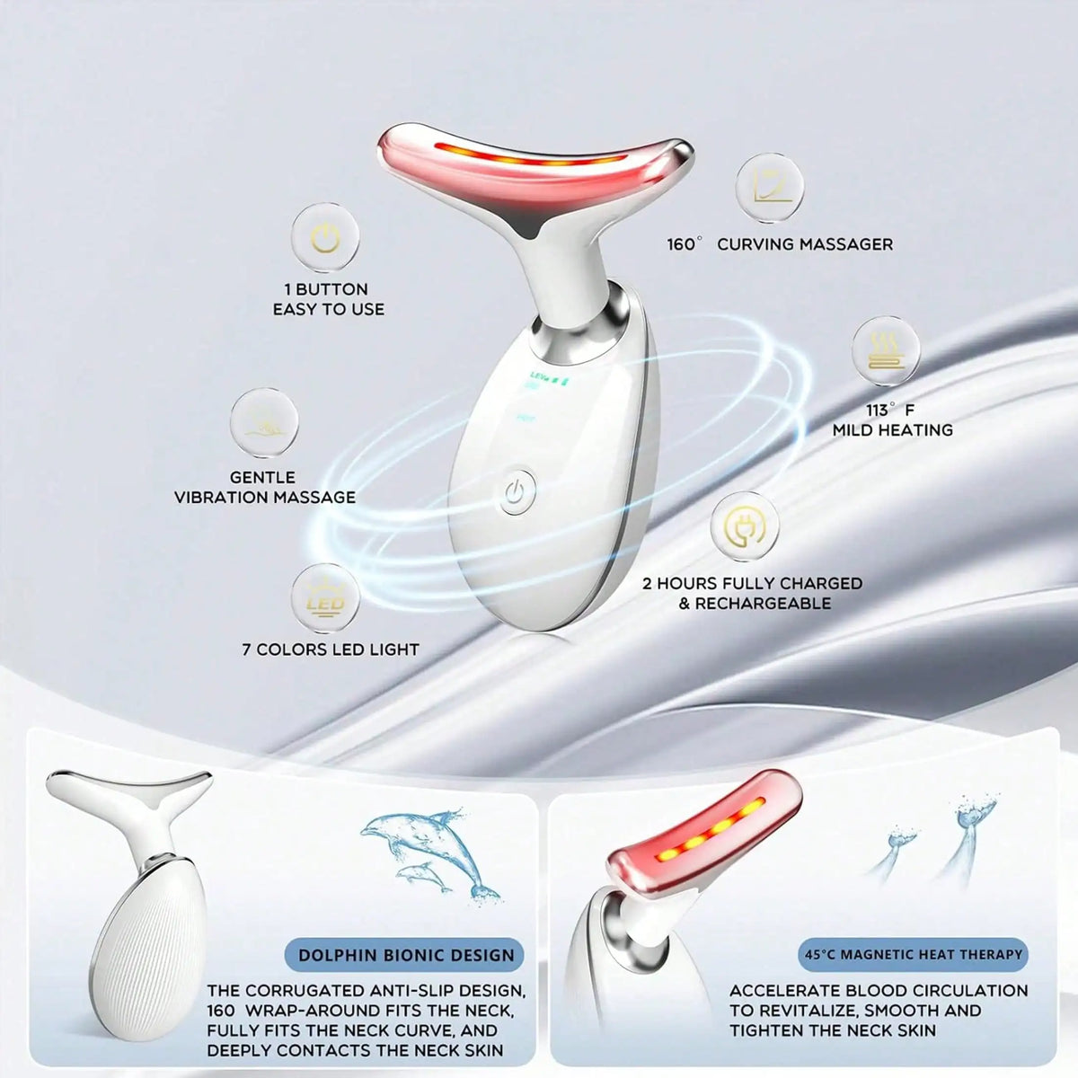7-In-1 LED Face & Neck Massager, Smart Vibration | Portable Beauty Massager For Face And Neck, Helps Improve The Appearance Of Fine Lines & Supports Firmer Looking Skin