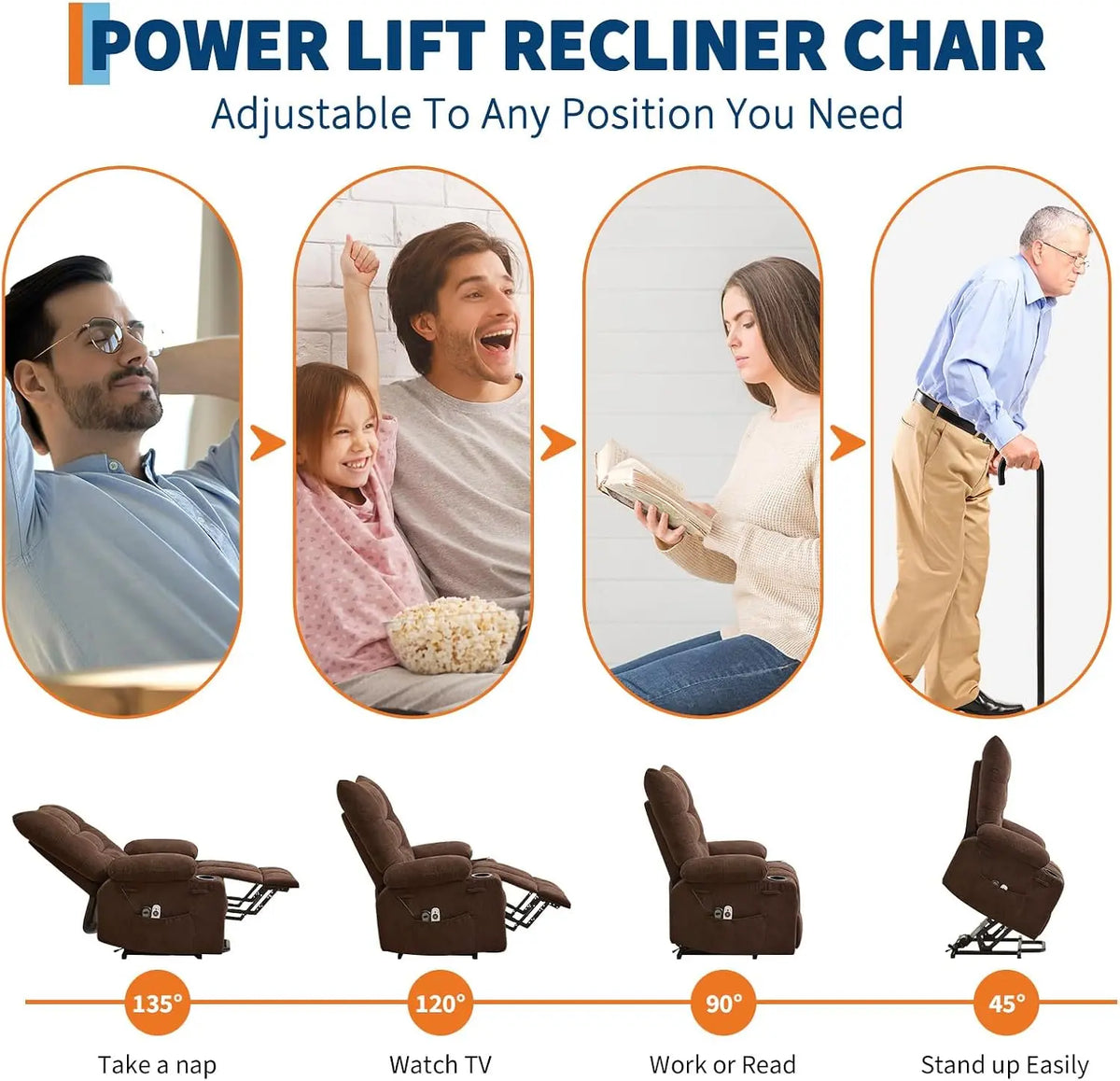 1PC Power Lift Recliner Chair Sofa Massage Recliner Chair for Living Room Extra Wide 57 cm Seat & Wide High Back Linen Upholstery with Side Pocket