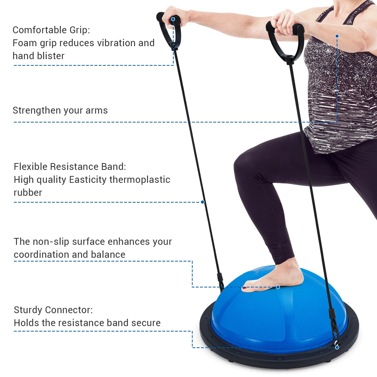 23" Half Balance Ball Trainer, 1600 lb Capacity, Non-Slip Base, Resistance Bands & Pump, Inflatable Yoga Ball for Core Strength, Stability, Pilates, Home Gym Equipment