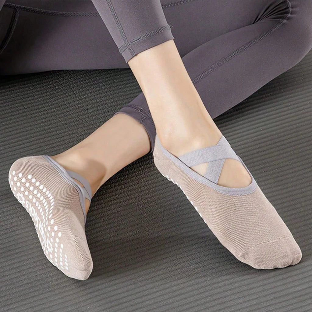 6 Pairs Women Yoga Socks Non Slip Grip Pilates Socks Cross Strap Low Cut Socks For Ballet Barre Dance Workout Fitness