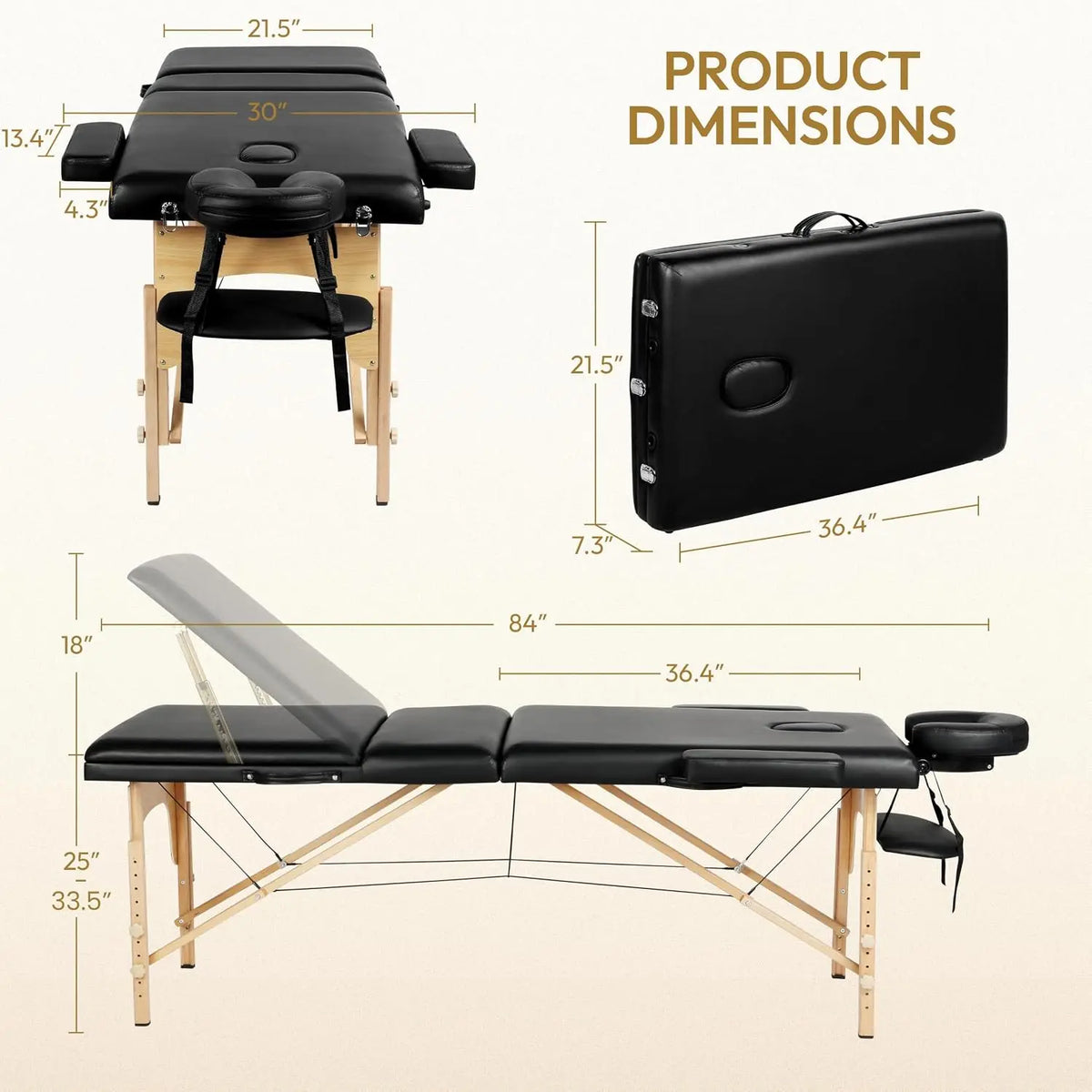 Portable Folding Massage Table with Adjustable Backrest and Headrest