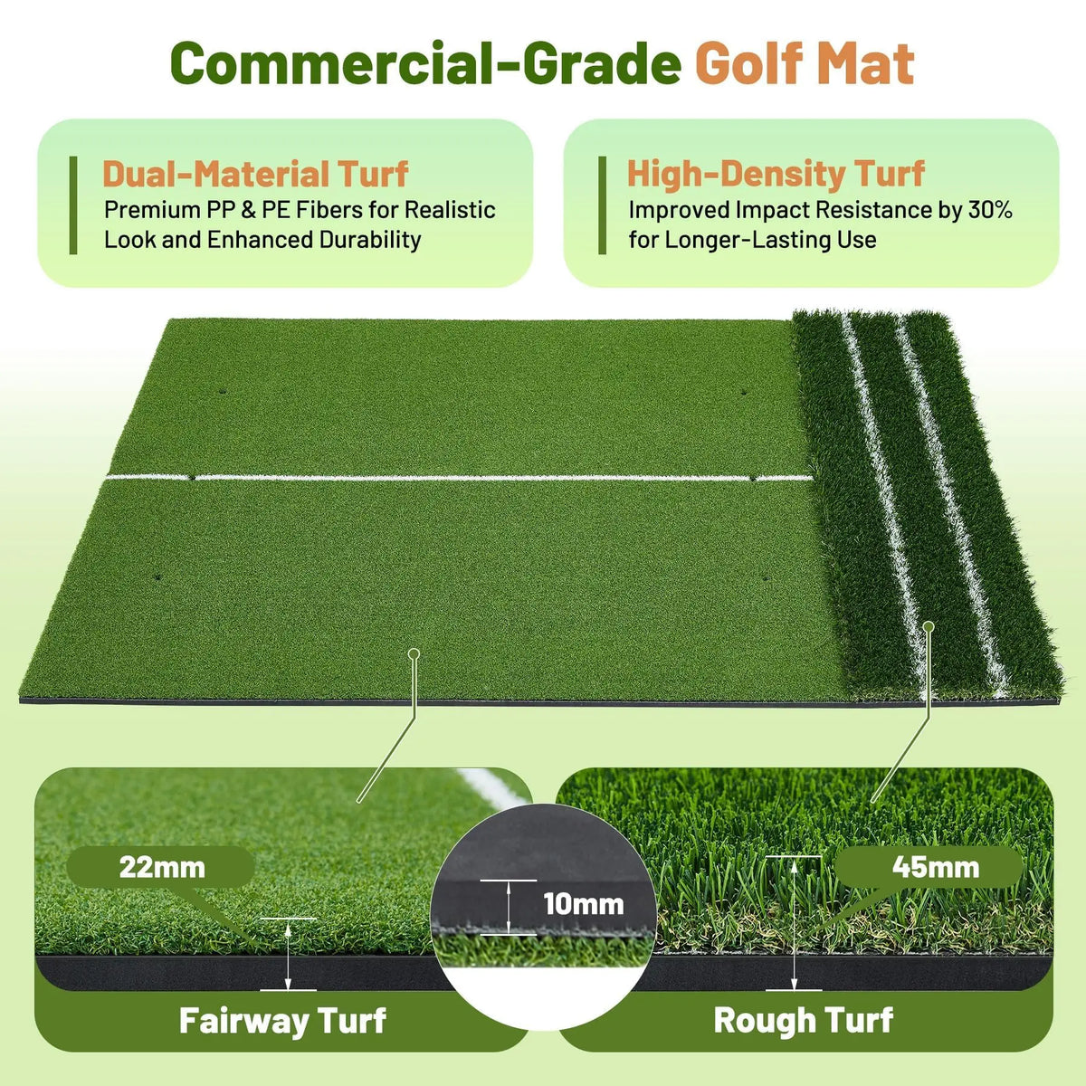 HiMISS Dual Turf Golf Practice Mat With Alignment Lines