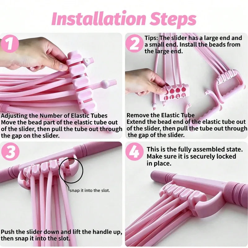 Home Workout Foot Pedal Resistance Bands with Handle, 8‑Tube Natural Rubber Tension Rope, Multifunction Training Gear for Ab Waist Arm Leg Yoga Pilates