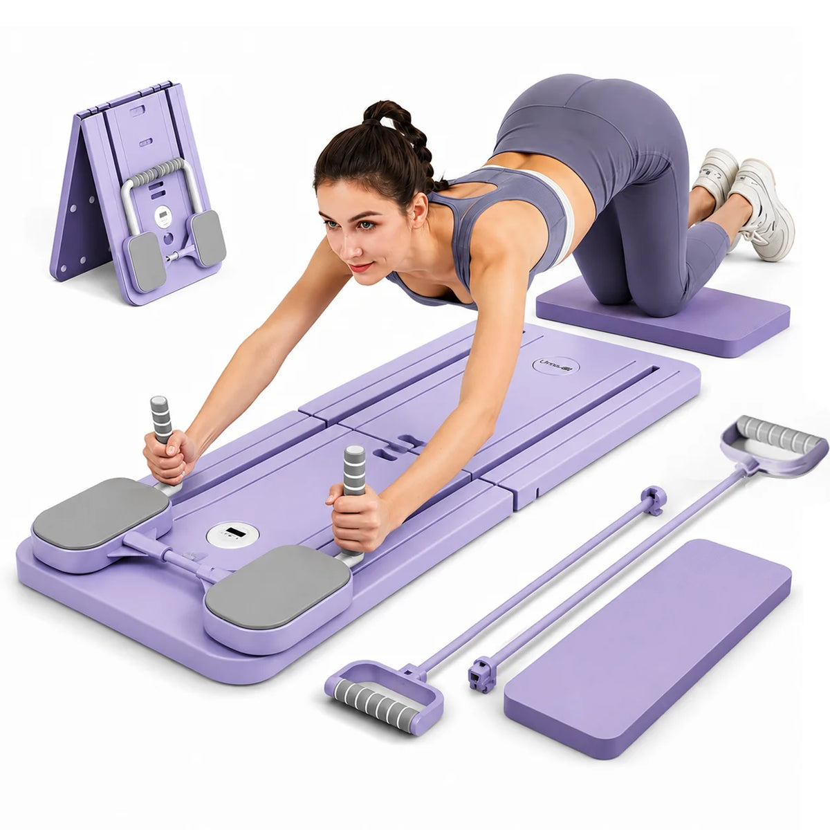 UMAY Foldable Pilates Board Abdominal Trainer With Resistance Tubes
