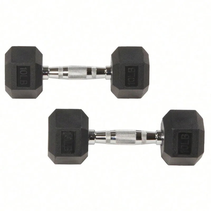 Large Fitness Equipment Rubber Encased Hex Dumbbells, 10 Lbs Pair, Black, Pairs