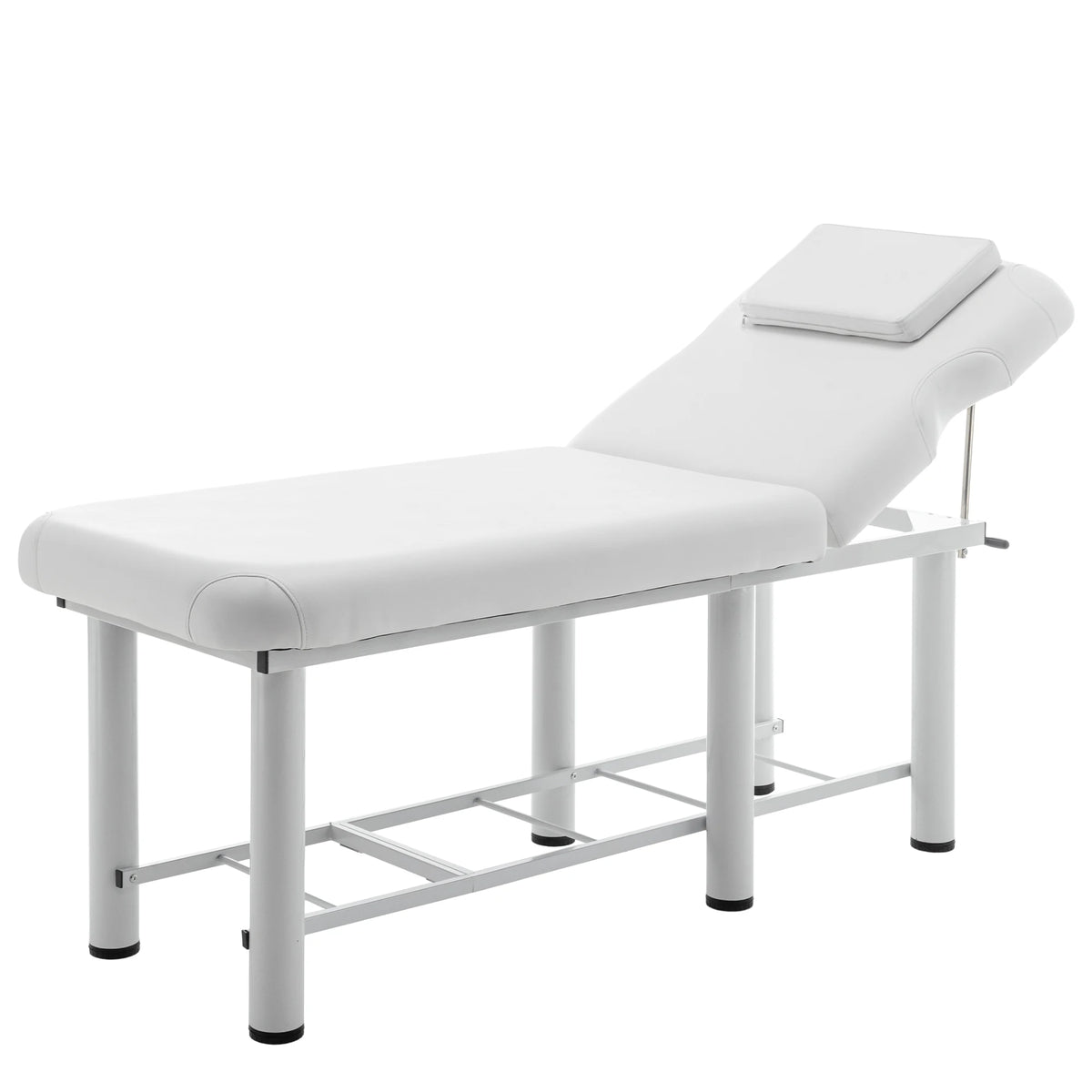 Professional Massage Table with Adjustable Backrest Removable Headrest Bottom Storage Shelf Memory Foam Salon Bed White