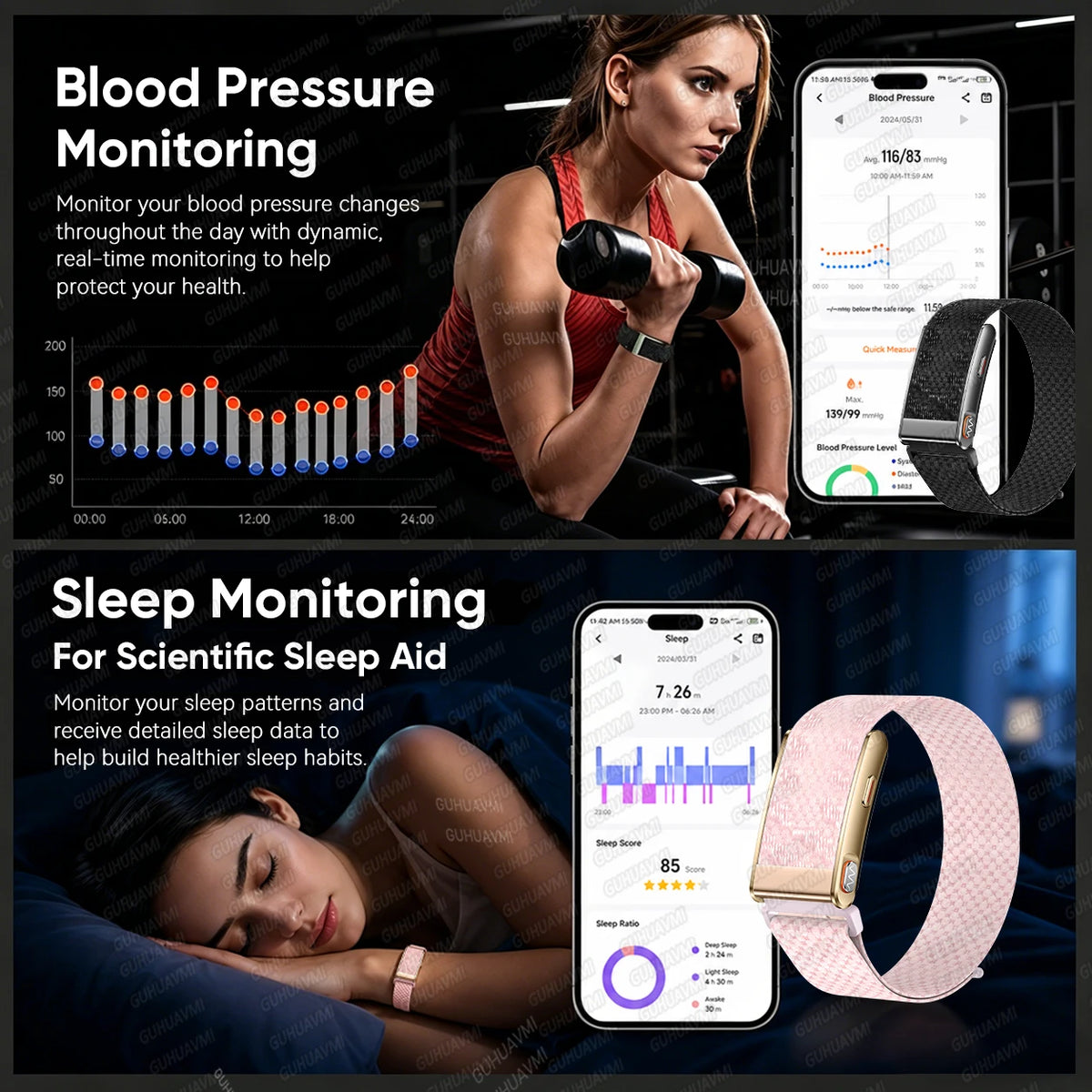 GUHUAVMI Smart Health Bracelet With ECG HRV And Fitness Tracking