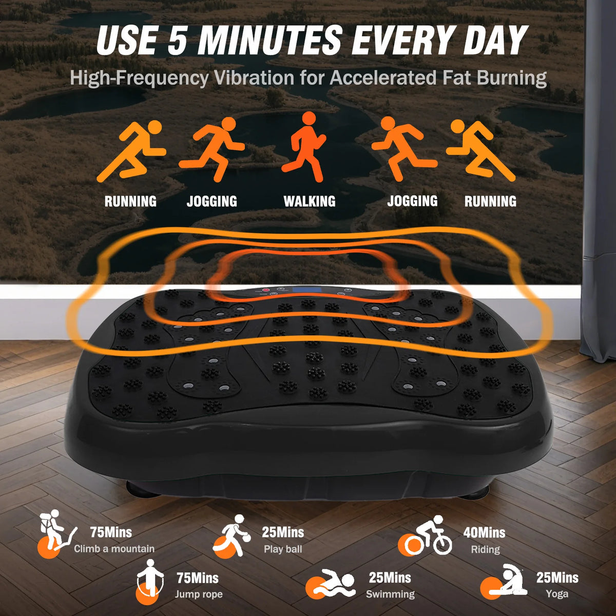 Vibration Plate Exercise Machine Full-Body with Resistance Bands Remote Control BL for Home Fitness Weight Loss Fat Burning
