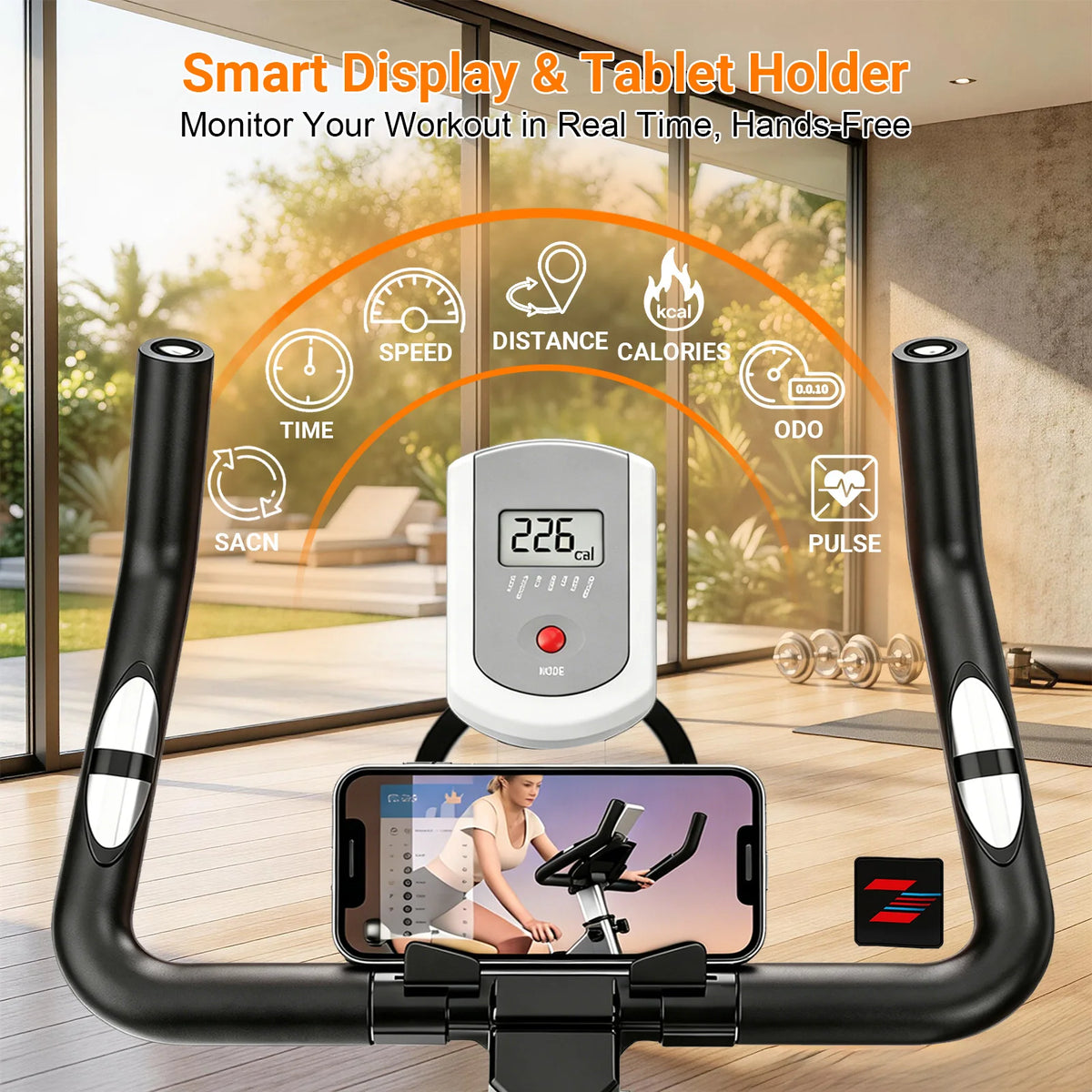300LBS Load Magnetic Indoor Spin Bike With Built‑in Bluetooth Speaker Ultra Quiet Belt‑Drive Adjustable Resistance Home Stationary Fitness Exercise Bike