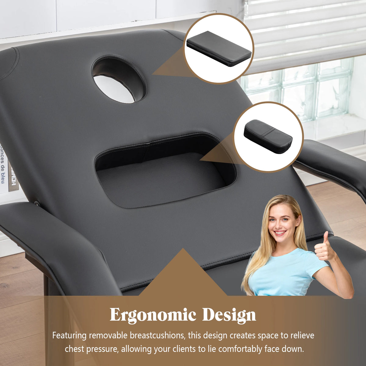 Professional Massage Table with Removable Headrest and Storage Shelf