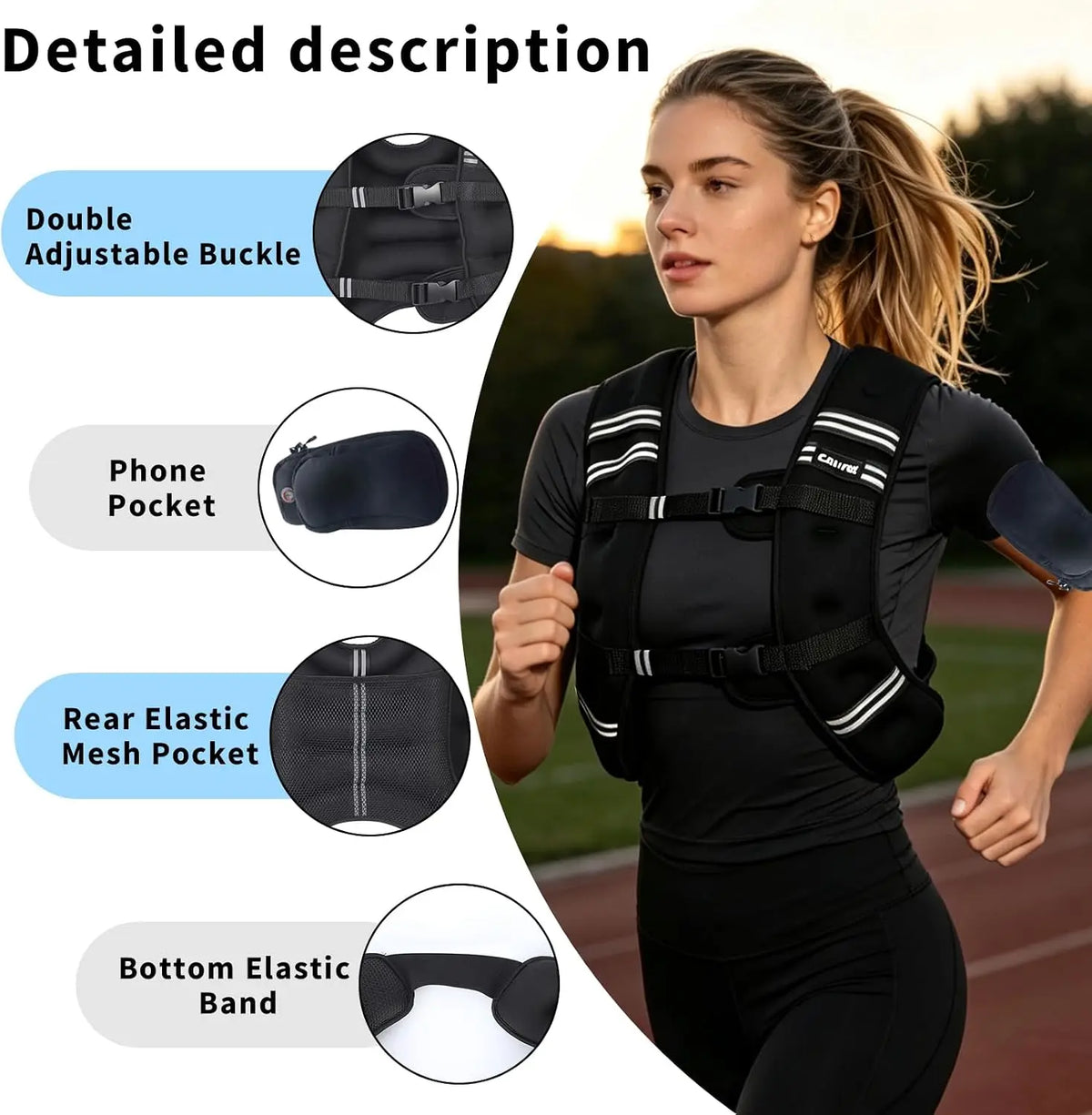 Weighted Vest for Men Women 20Lb Weights Included, Workout Equipment Strength for Training Workout, Jogging, Cardio, Walk Reflective Stripe Buckle