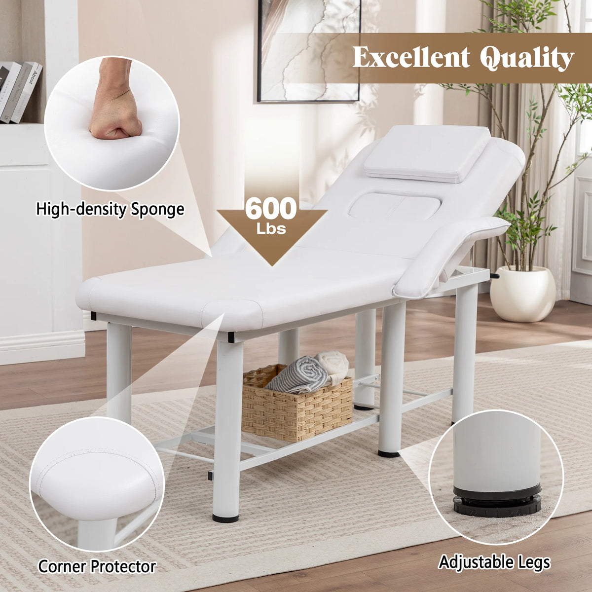 Professional Beauty Massage Bed With Removable Headrest And Storage Shelf