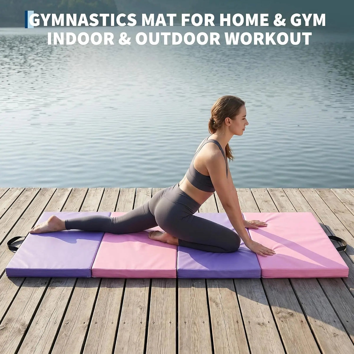 Gymnastics Mat 6x3FT 4-Panel Tumbling Mat,2 Inches Thick Gym Mat PU Leather Exercise Floor Mat Portable Yoga Mat with Carrying Handles for Pilates, Aerobics, Martial Arts,Home Fitness