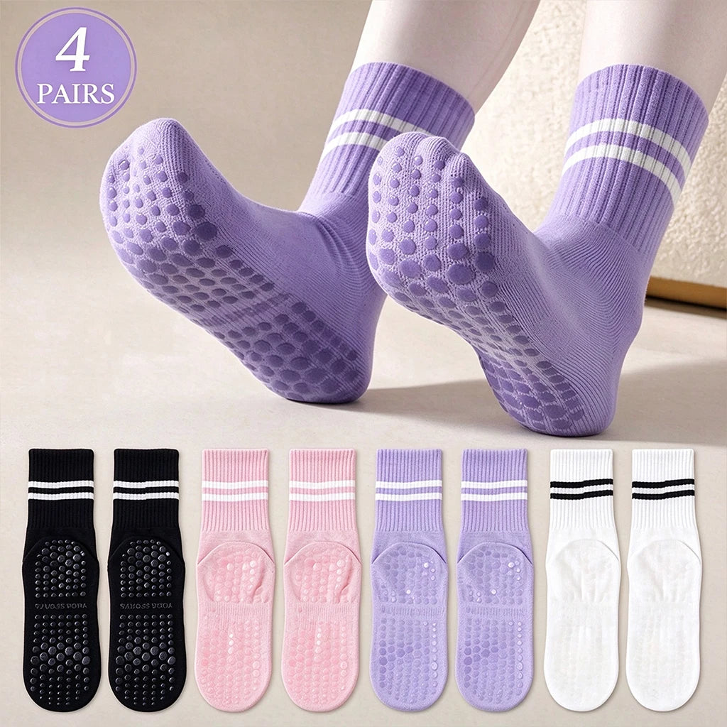 1/3/6 Pairs Non Slip Yoga Socks Women Cotton Mid Tube Grip Socks for Pilates Barre Workout Fitness Hospital Sports Socks