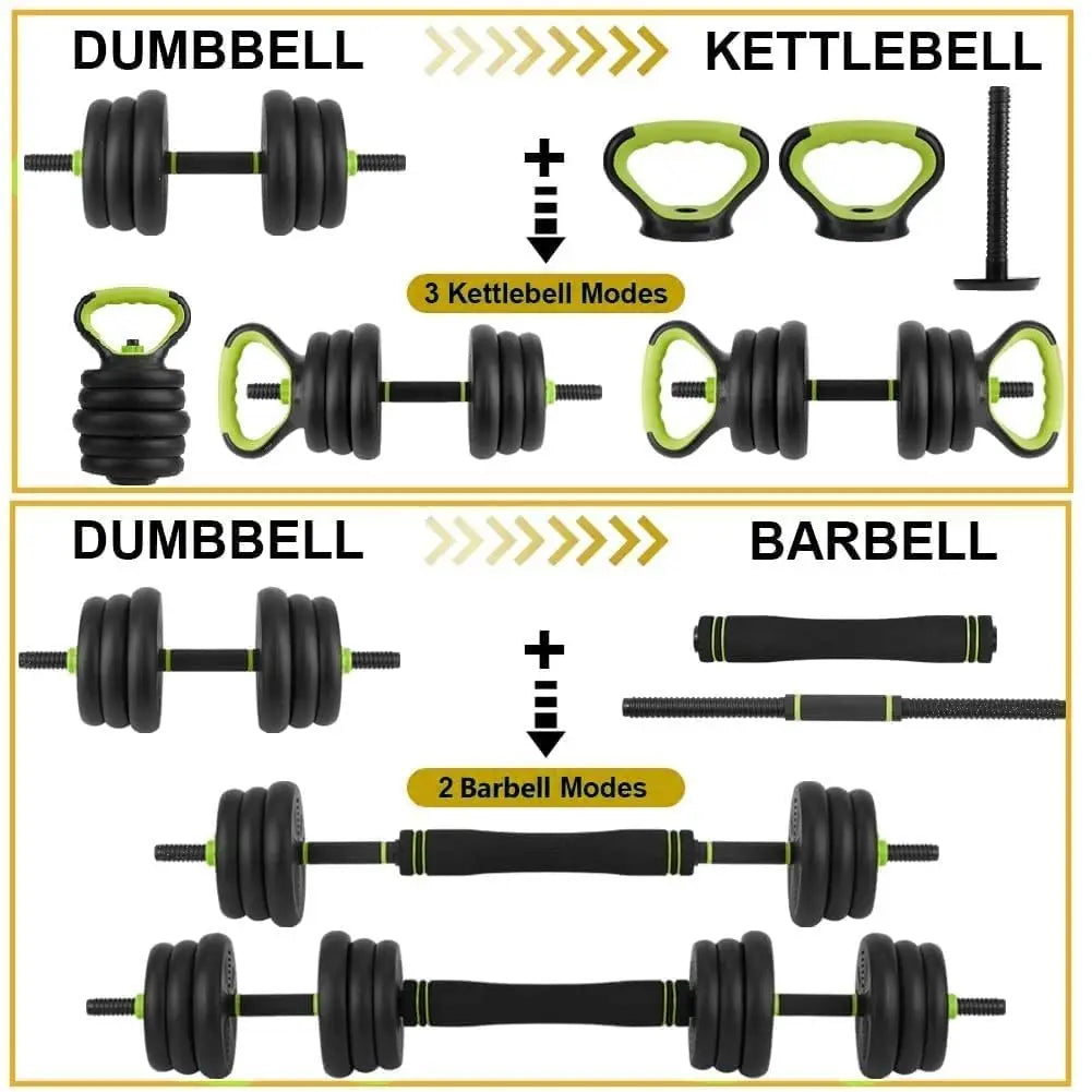 Adjustable Weight Set 44 Lbs, 4-in-1 Dumbbell Set and Barbell Weight Set for Home Gym, Converts to Kettlebell & Push-Up Stand, Free Weights Dumbbells Set for Men & Women Full Body Workout