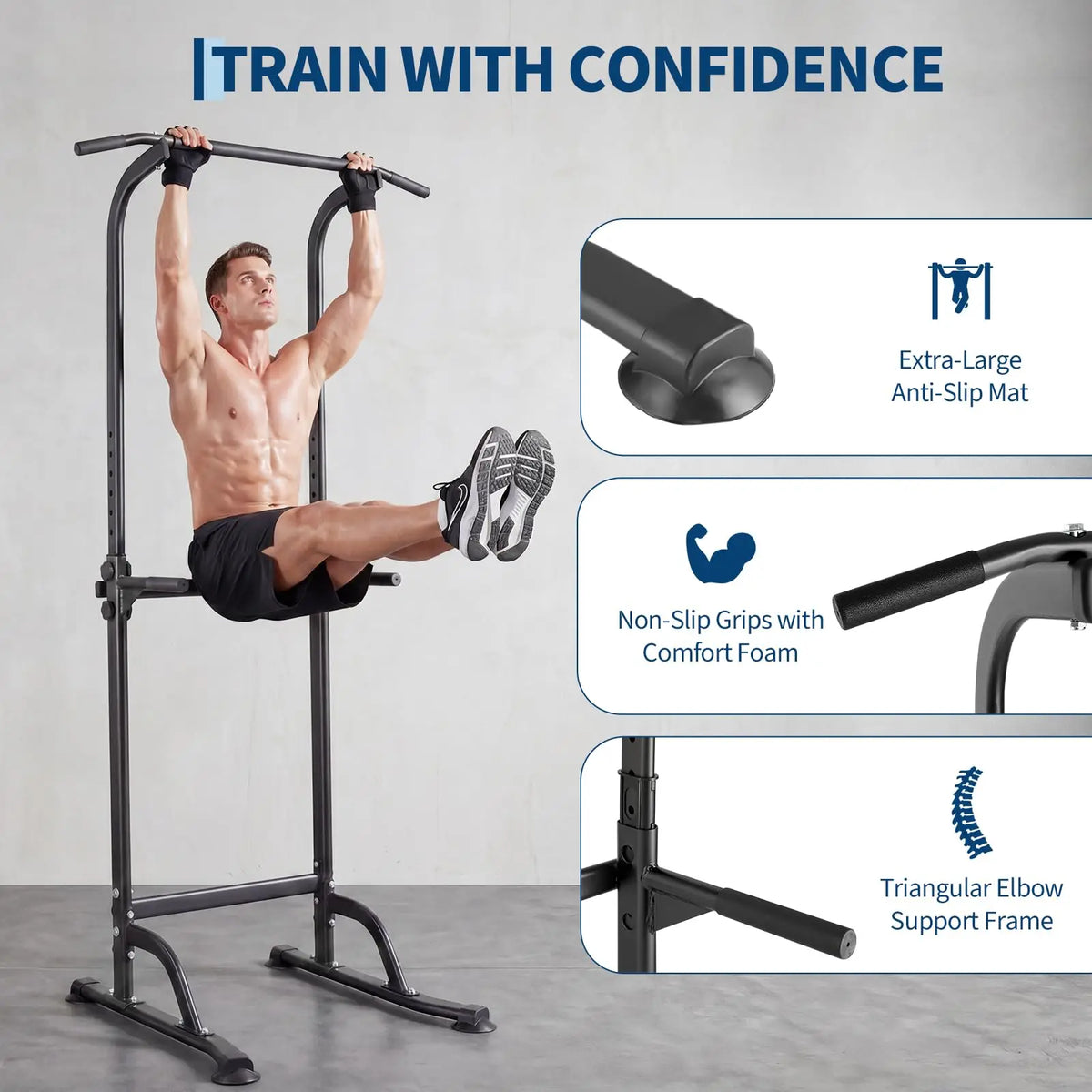 HiMISS Adjustable Power Tower Dip Station Home Gym Strength Trainer