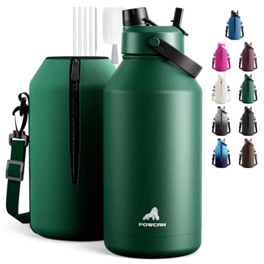 Insulated Water Bottle With Straw Spout Lid, Carrier, Cleaning Brush