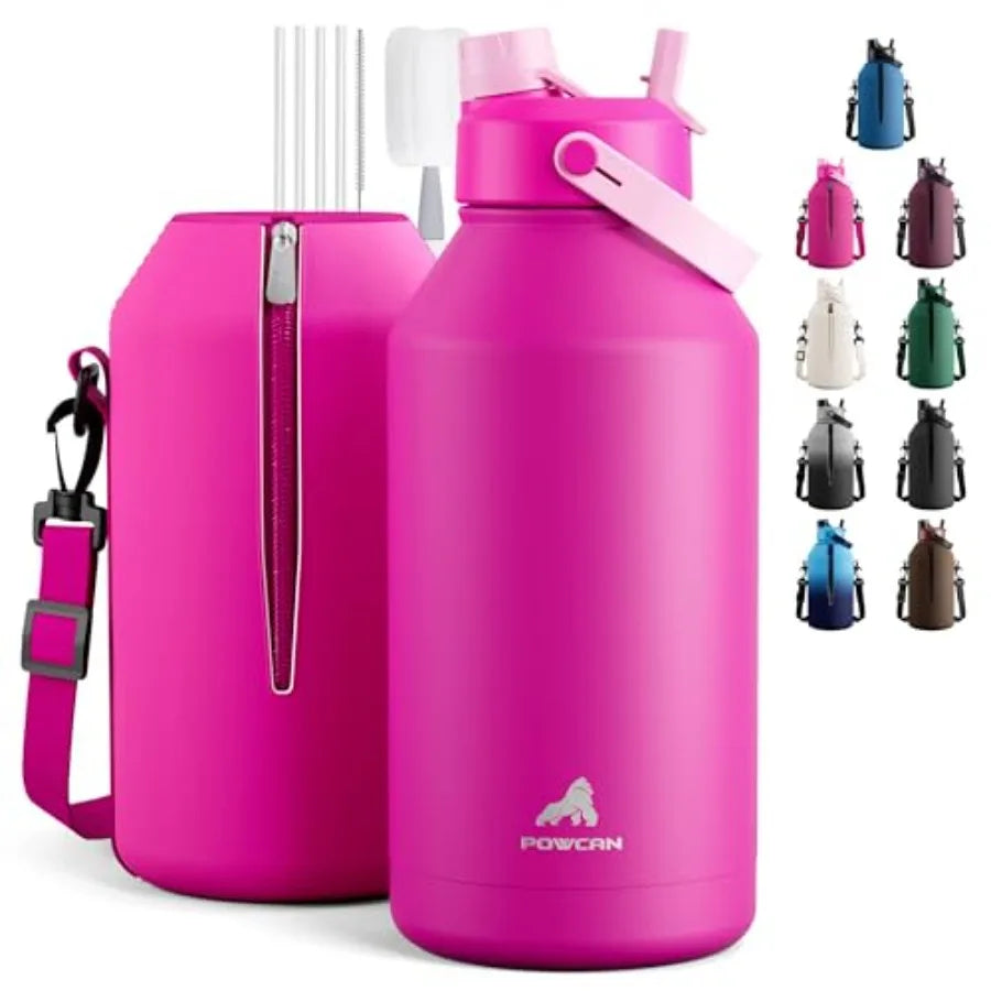 Insulated Water Bottle With Straw Spout Lid, Carrier, Cleaning Brush