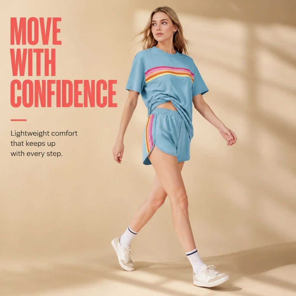 Womens Casual Two Piece Athletic Tracksuit Set With Shirt And Shorts