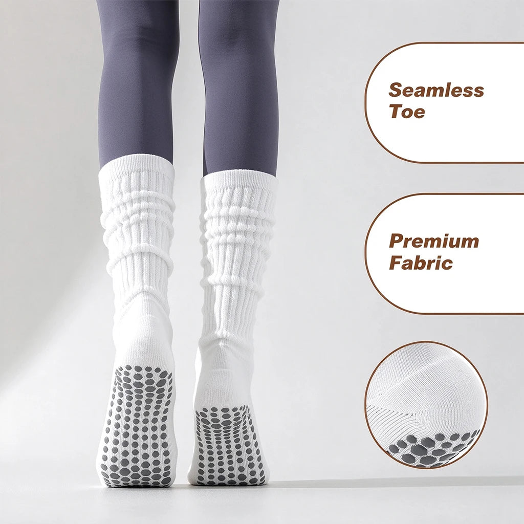 1/3/6 Pairs Slouch Pilates Socks For Women Non Slip Grippy Yoga Socks Long Scrunch Crew Socks For Workout Barre