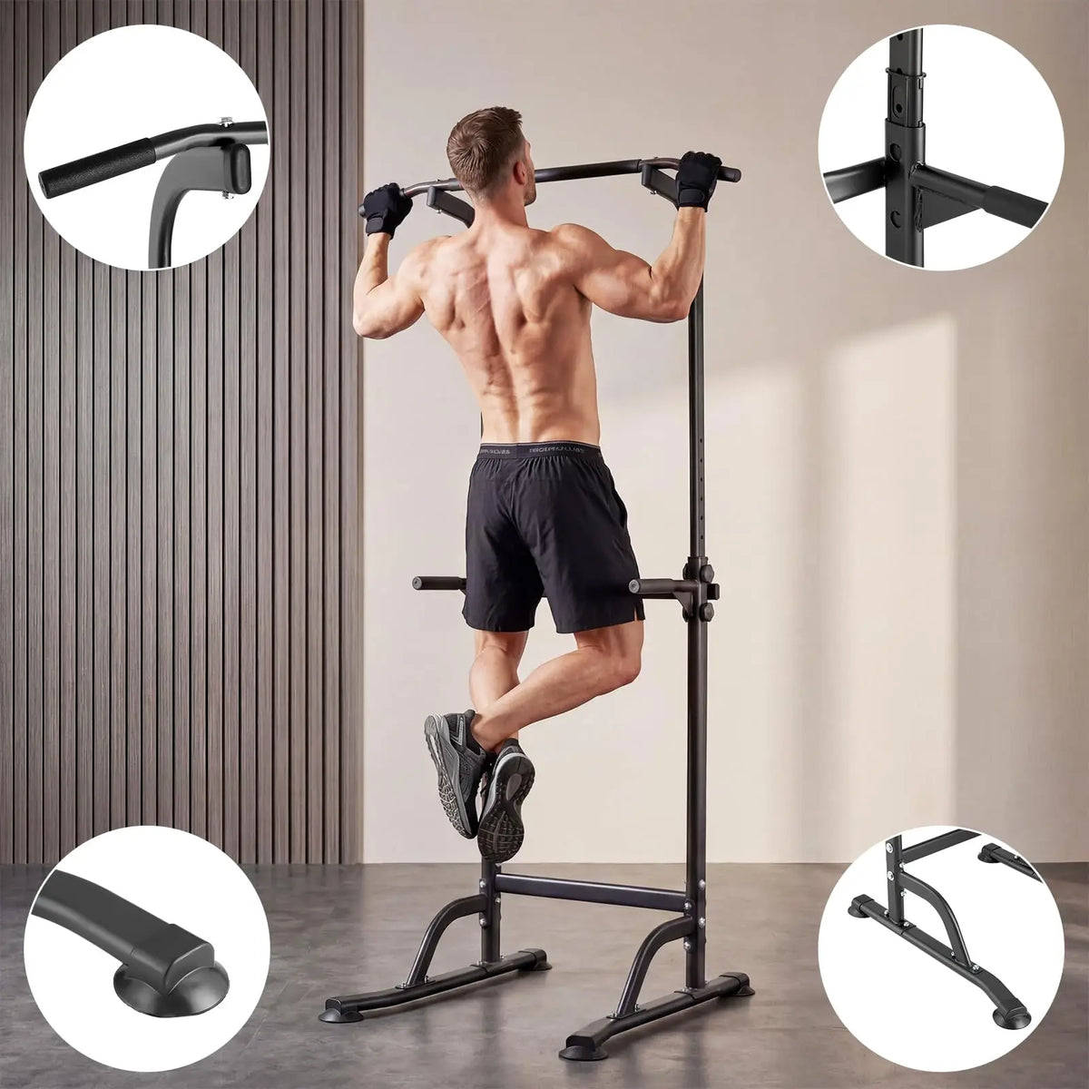 HiMISS Adjustable Power Tower Dip Station Home Gym Strength Trainer