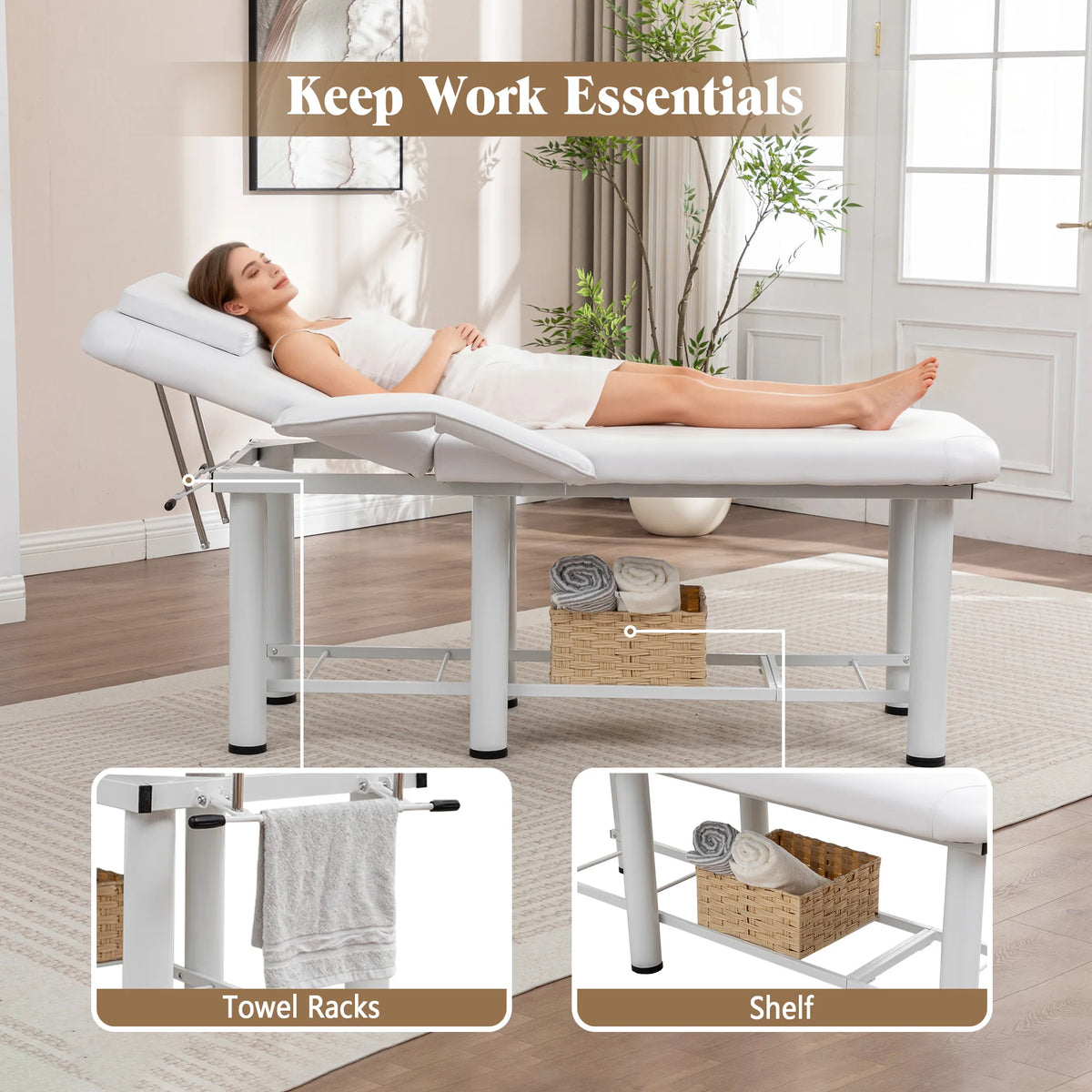 Professional Beauty Massage Bed With Removable Headrest And Storage Shelf