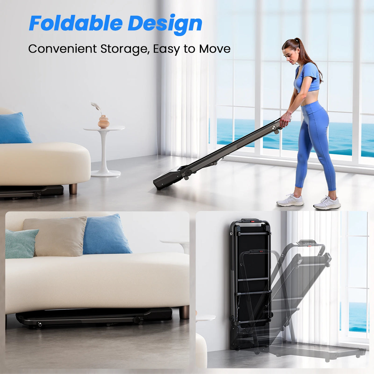 300Ibs Capacity 3.0HP Portable Treadmill for Home Remote Control LCD Display Walkingpad Foldable Treadmills with Handle Incline