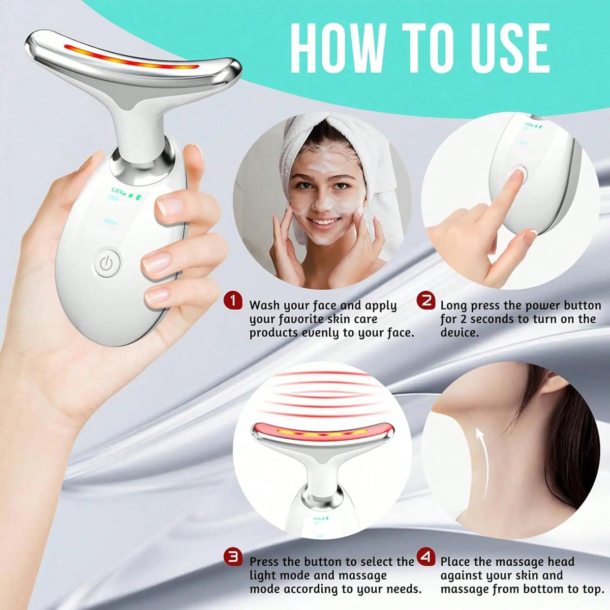 7-In-1 LED Face & Neck Massager, Smart Vibration | Portable Beauty Massager For Face And Neck, Helps Improve The Appearance Of Fine Lines & Supports Firmer Looking Skin