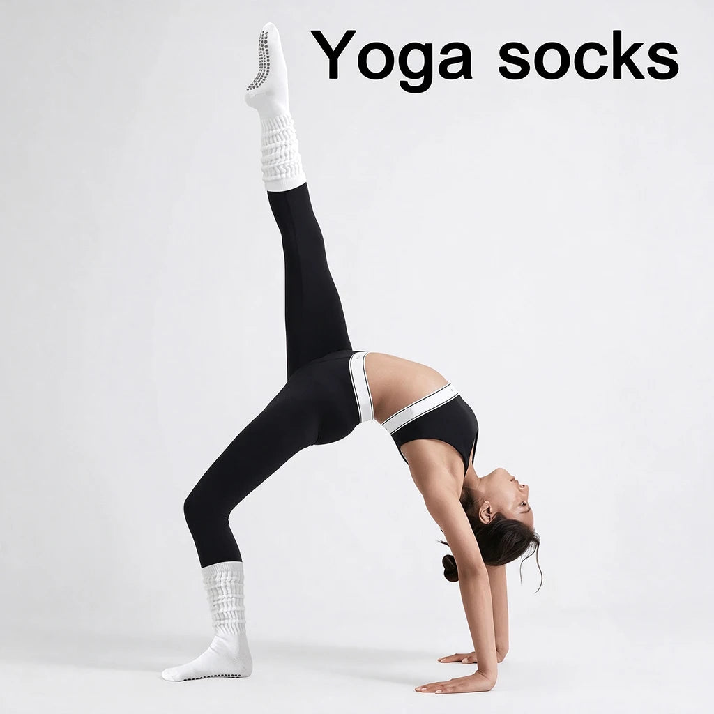 1/3/6 Pairs Slouch Pilates Socks For Women Non Slip Grippy Yoga Socks Long Scrunch Crew Socks For Workout Barre