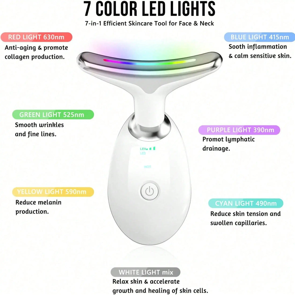 7-In-1 LED Face & Neck Massager, Smart Vibration | Portable Beauty Massager For Face And Neck, Helps Improve The Appearance Of Fine Lines & Supports Firmer Looking Skin