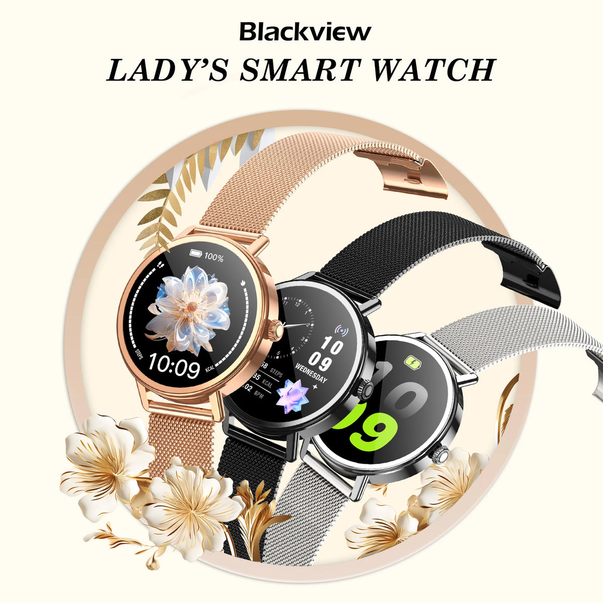 Blackview Smart Watches for Women Android iOS HD Screen Fitness Tracker with Heart Rate IP68 Waterproof Smartwatch Compatible With iPhone Huawei Xiaomi